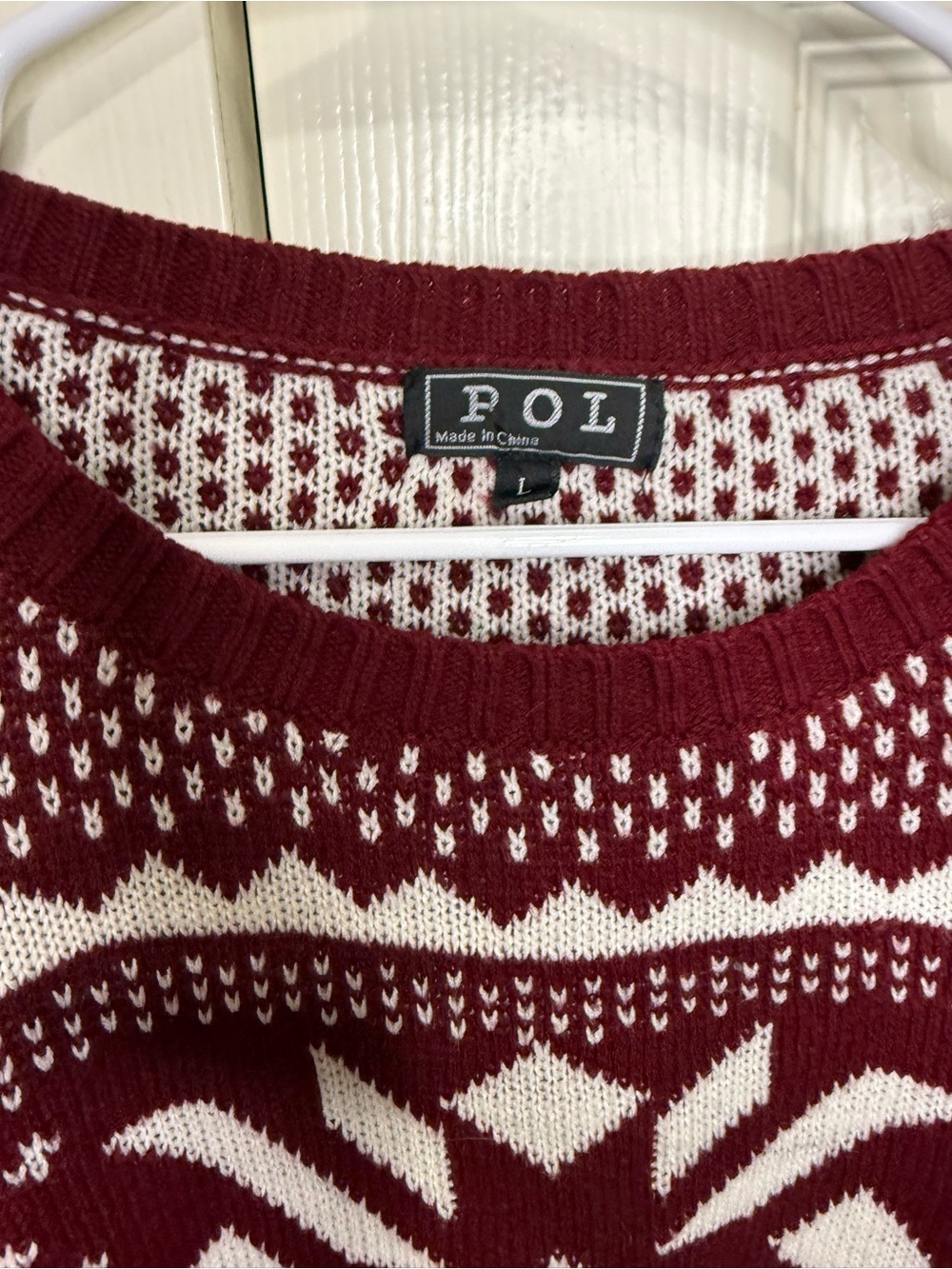 POL Sweater Women Large Burgundy Fair Isle Nordic Knit Cozy Winter - Picture 2 of 3